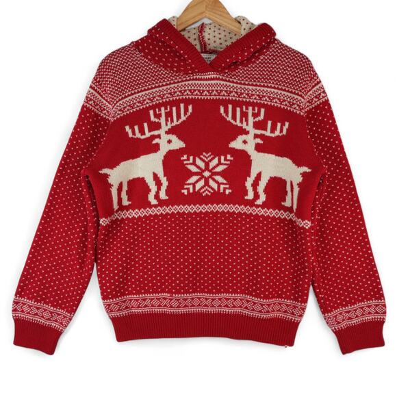 Merry Christmas V28 Ugly Knit Sweater Womens XXL Red Reindeer Snowflake Hoodie - Picture 1 of 8